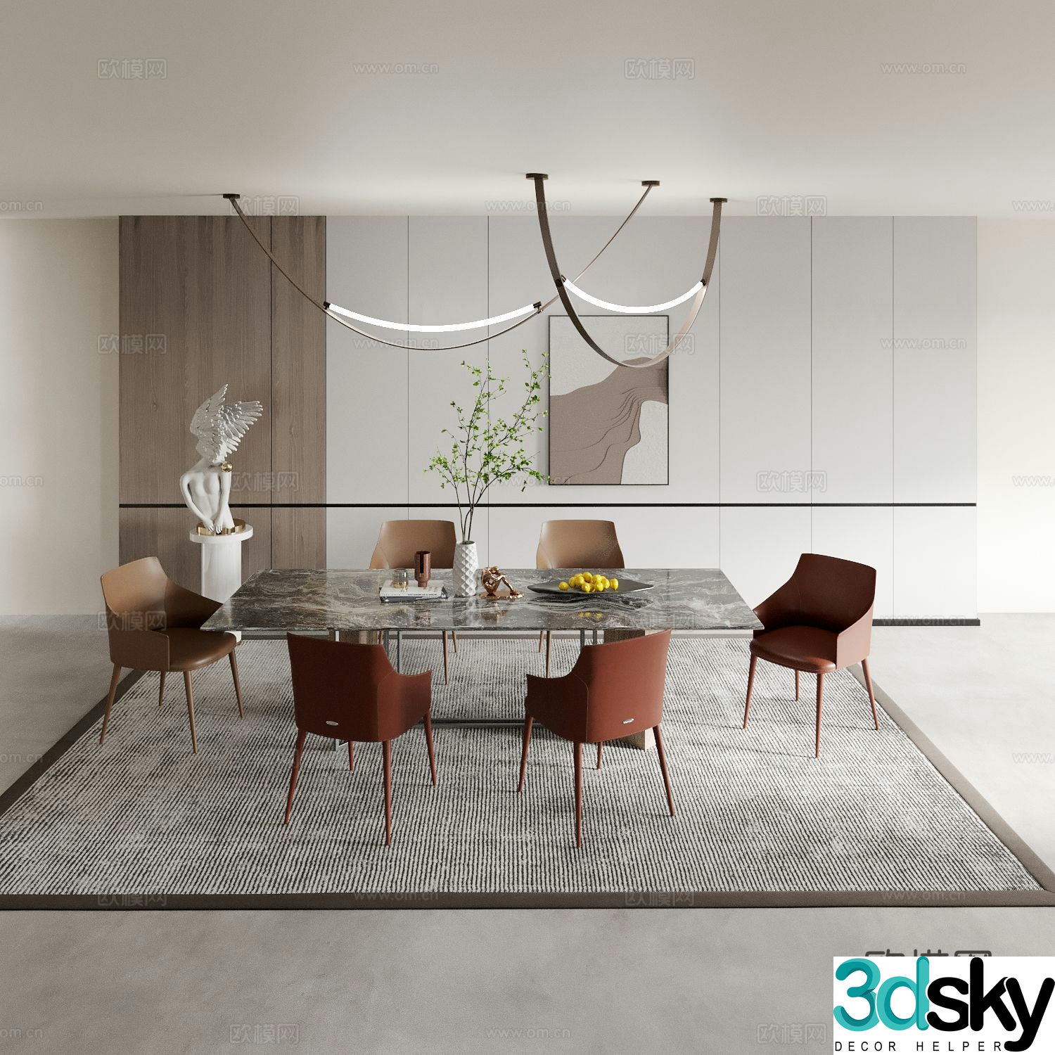 Modern dining table and chairs 3d model