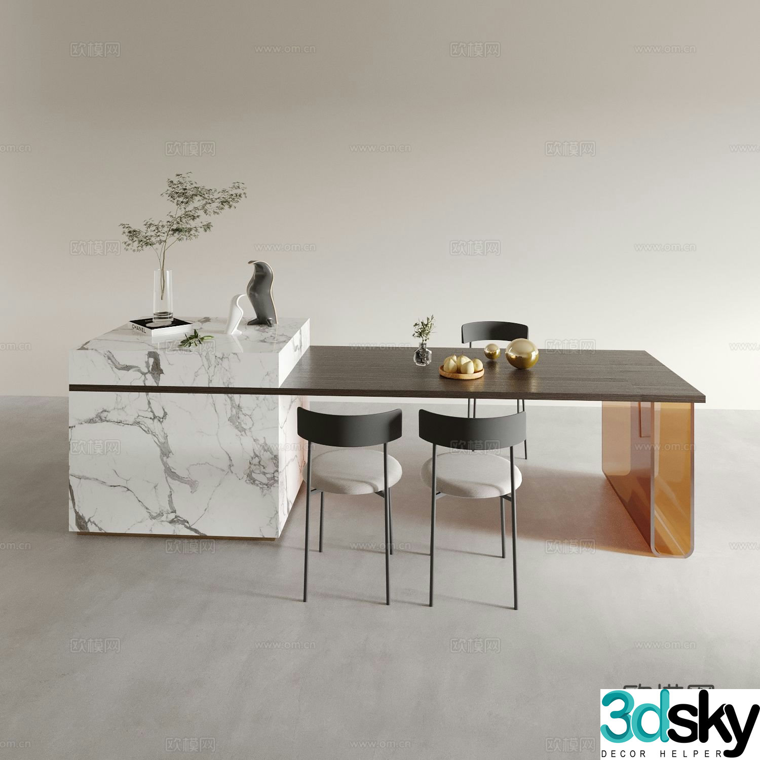 Island table island dining table and chairs 3d model