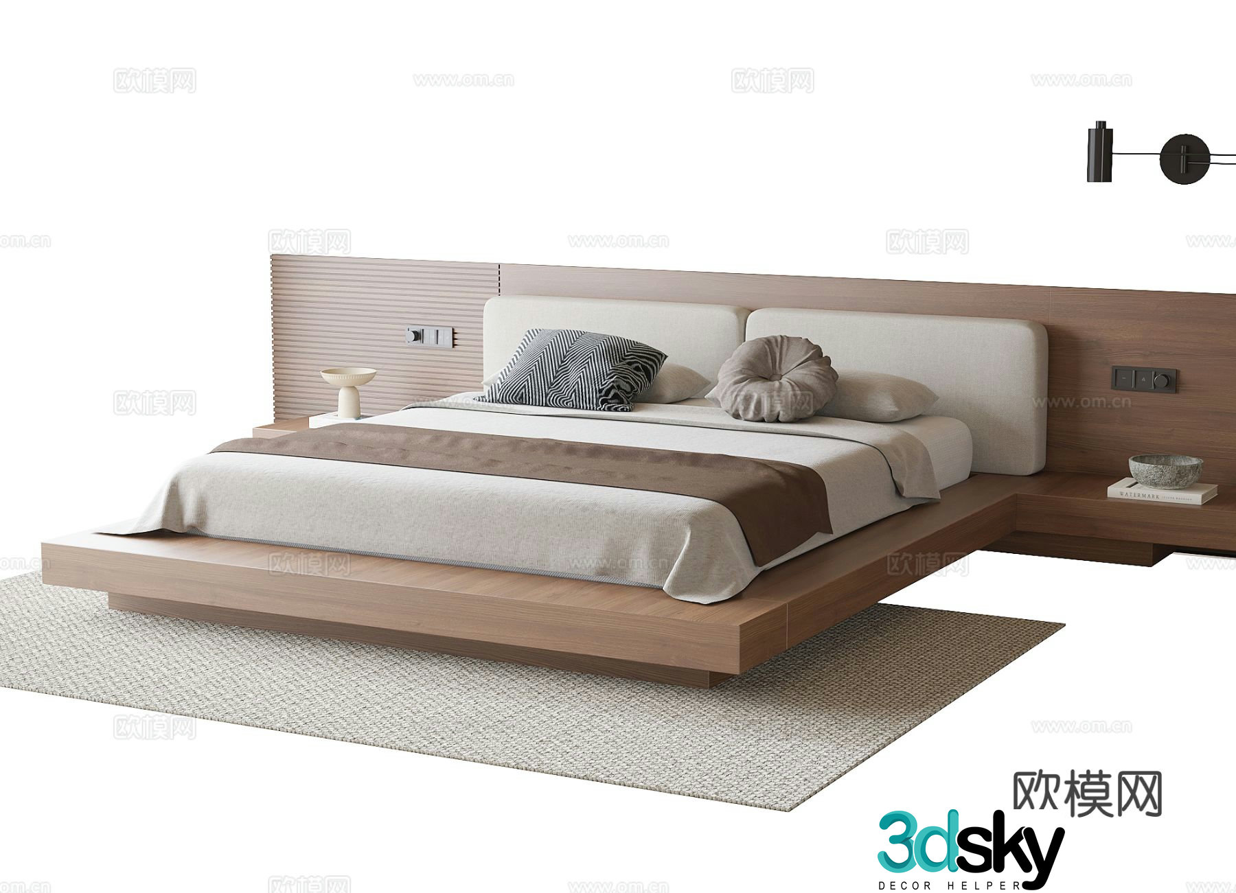 Modern double bed suspended bed 3d model