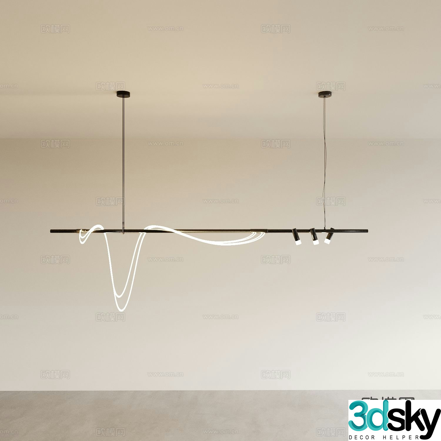Long chandelier restaurant chandelier 3d model