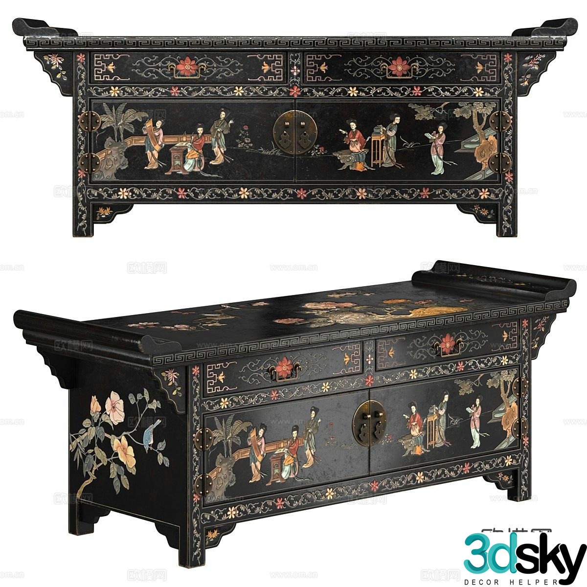 New Chinese style entrance cabinet side cabinet 3D model