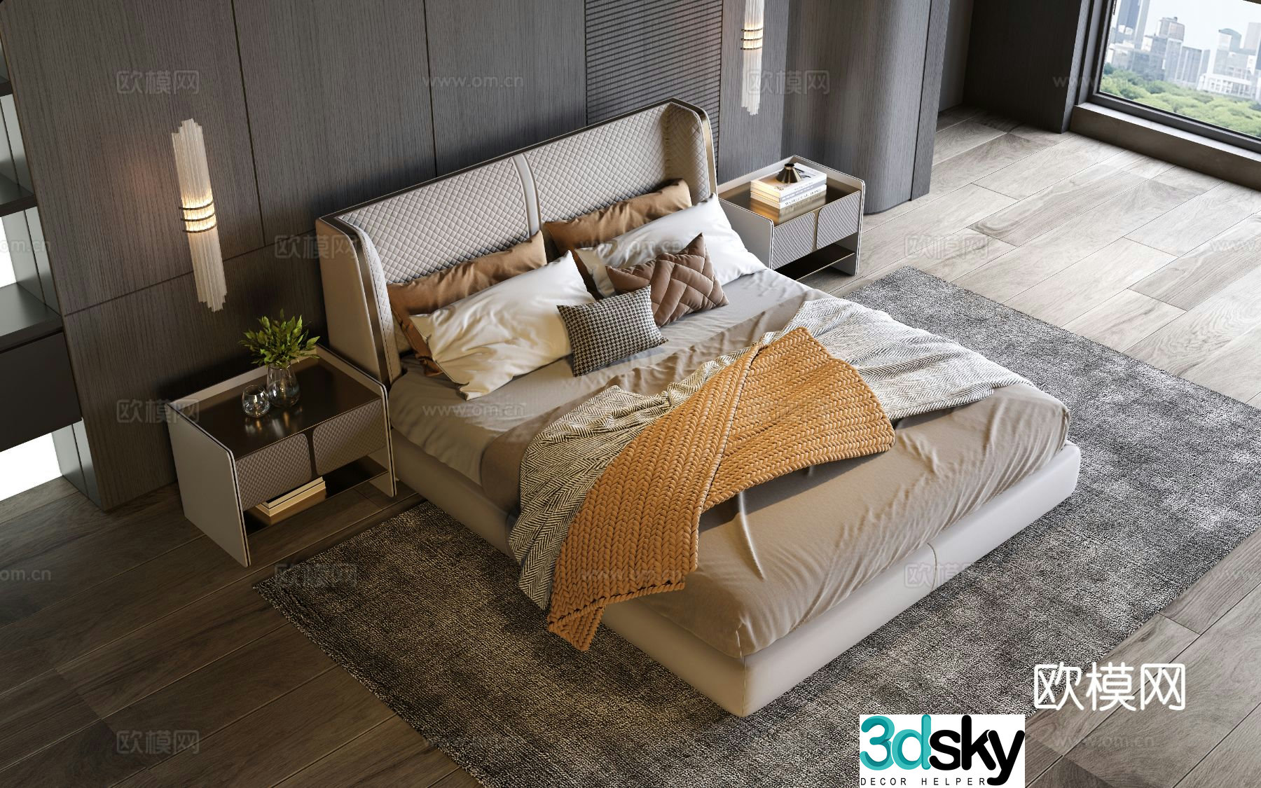 Modern double bed 3d model