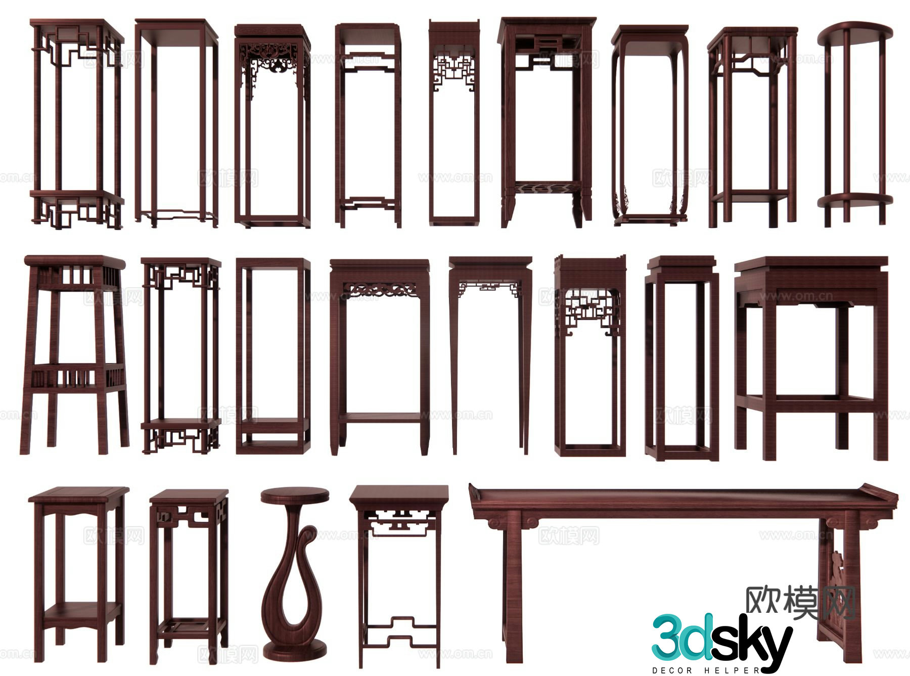 New Chinese style flower table flower stand corner table side table 3D model