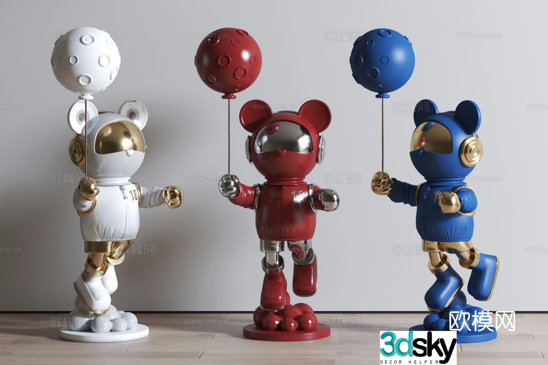 Modern sculpture ornaments trendy toys astronauts cartoon ornaments 3D model