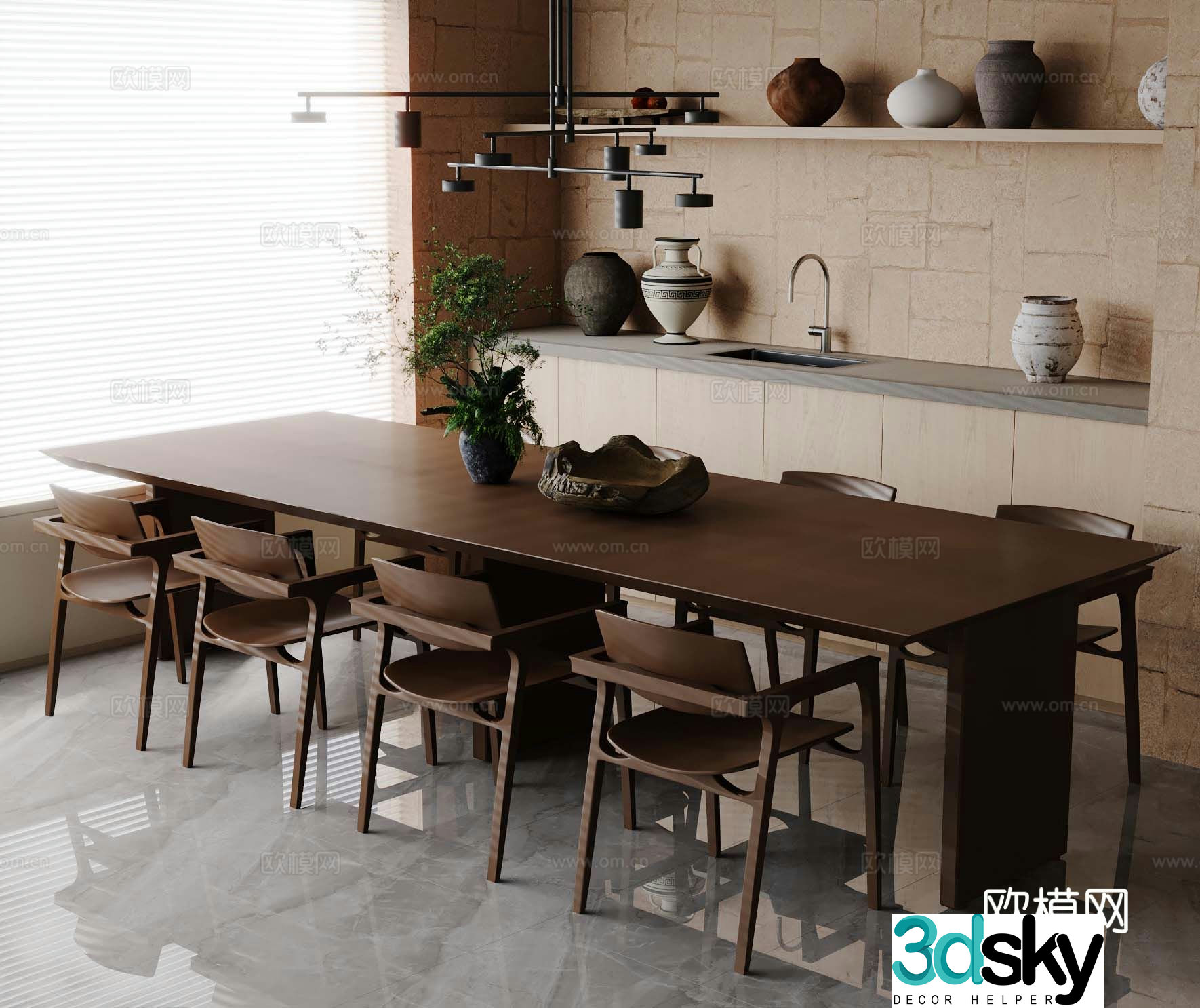 Medieval style dining table and chairs bar dining table 3D model