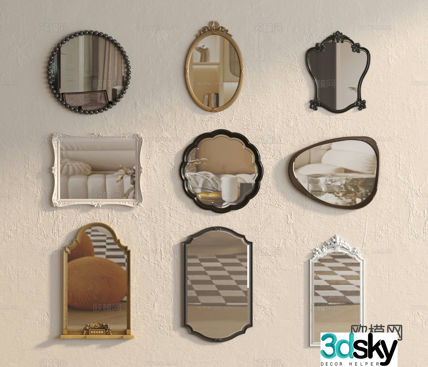 French mirror decorative mirror bathroom mirror 3d model