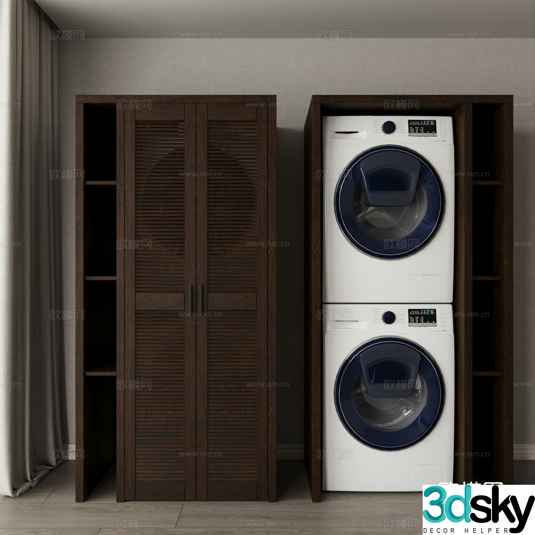 Medieval style washing machine cabinet louver cabinet 3D model