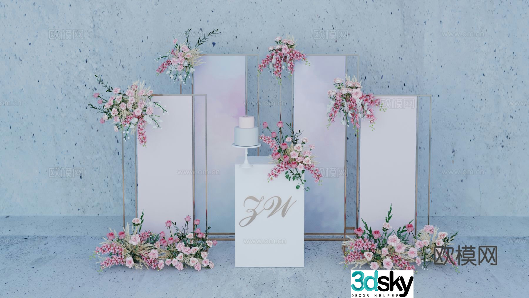 Commercial presentation floral presentation dessert table 3D model
