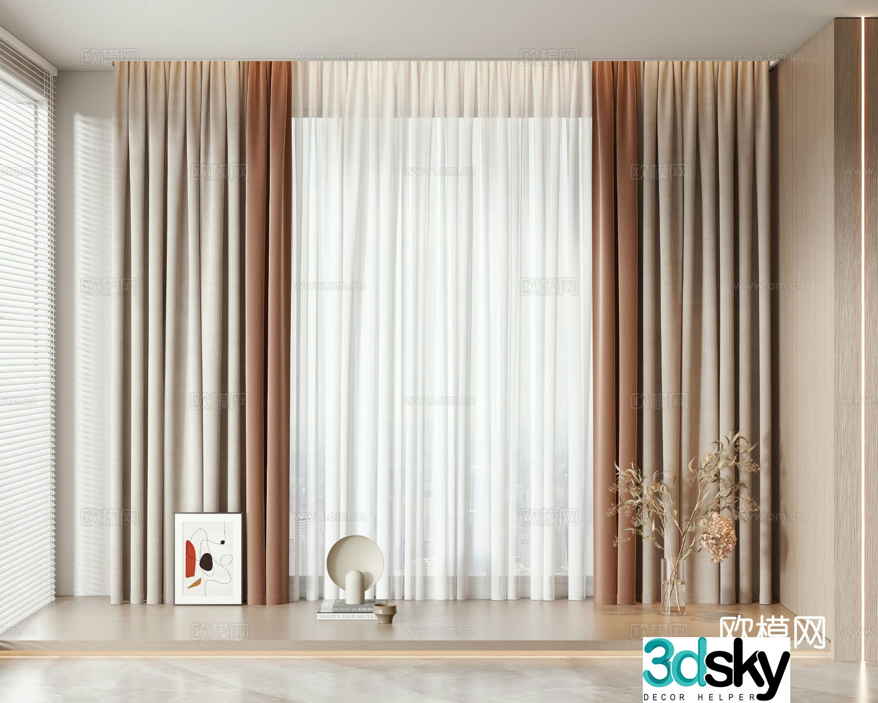 Plain curtain screen gauze curtain 3d model