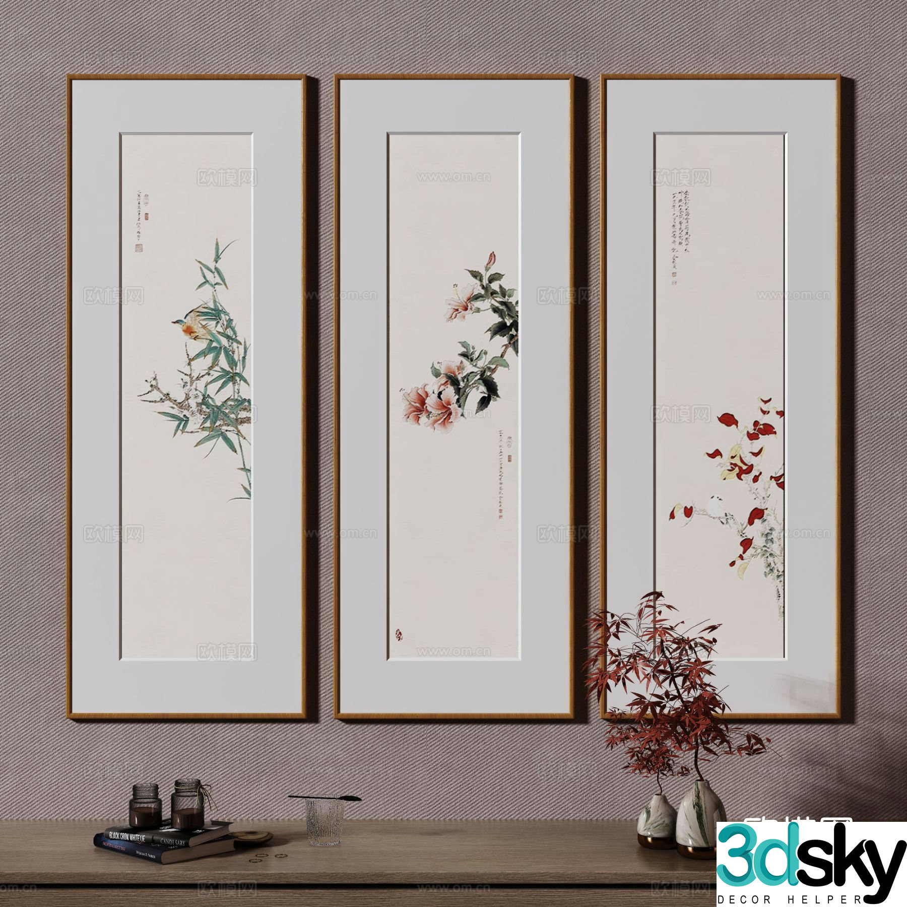 New Chinese style flower painting decorative painting 3d model