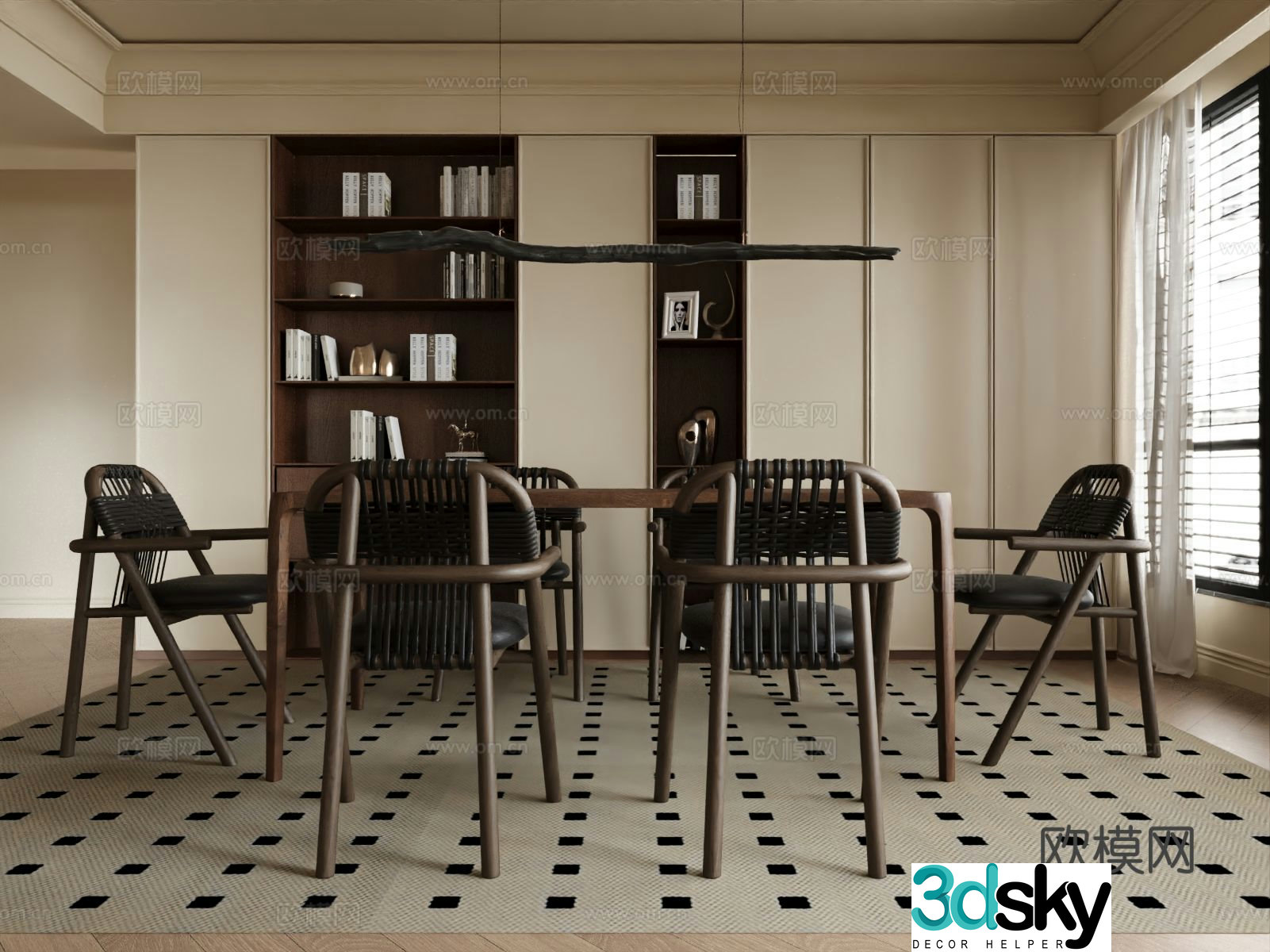 Medieval style dining table and chairs 3d model