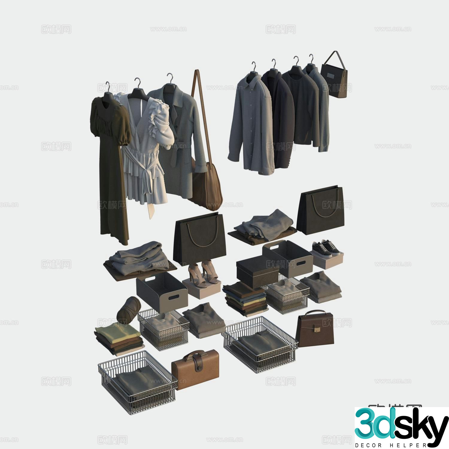 Women’s coat bag storage basket 3d model