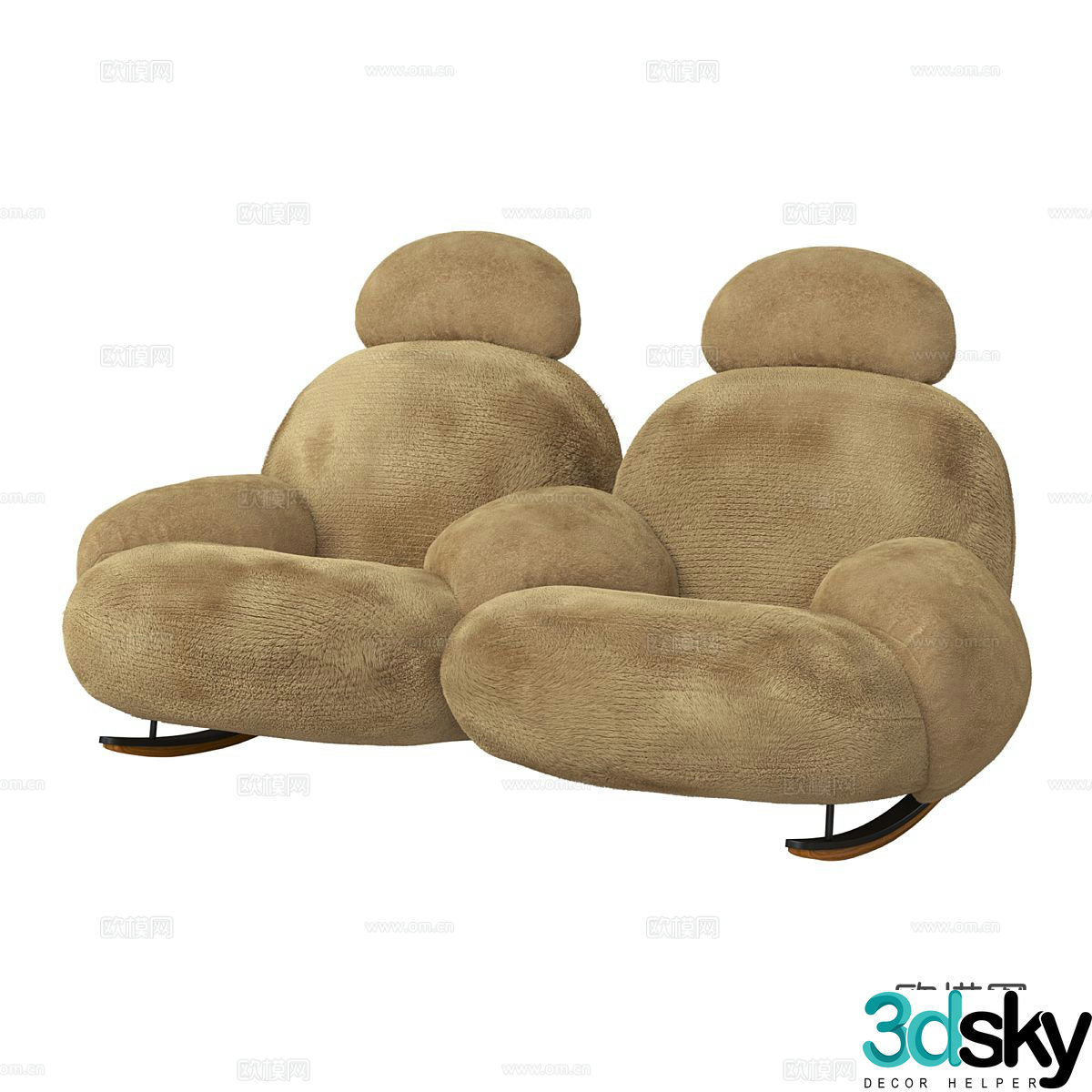 Double sofa plush sofa 3d model