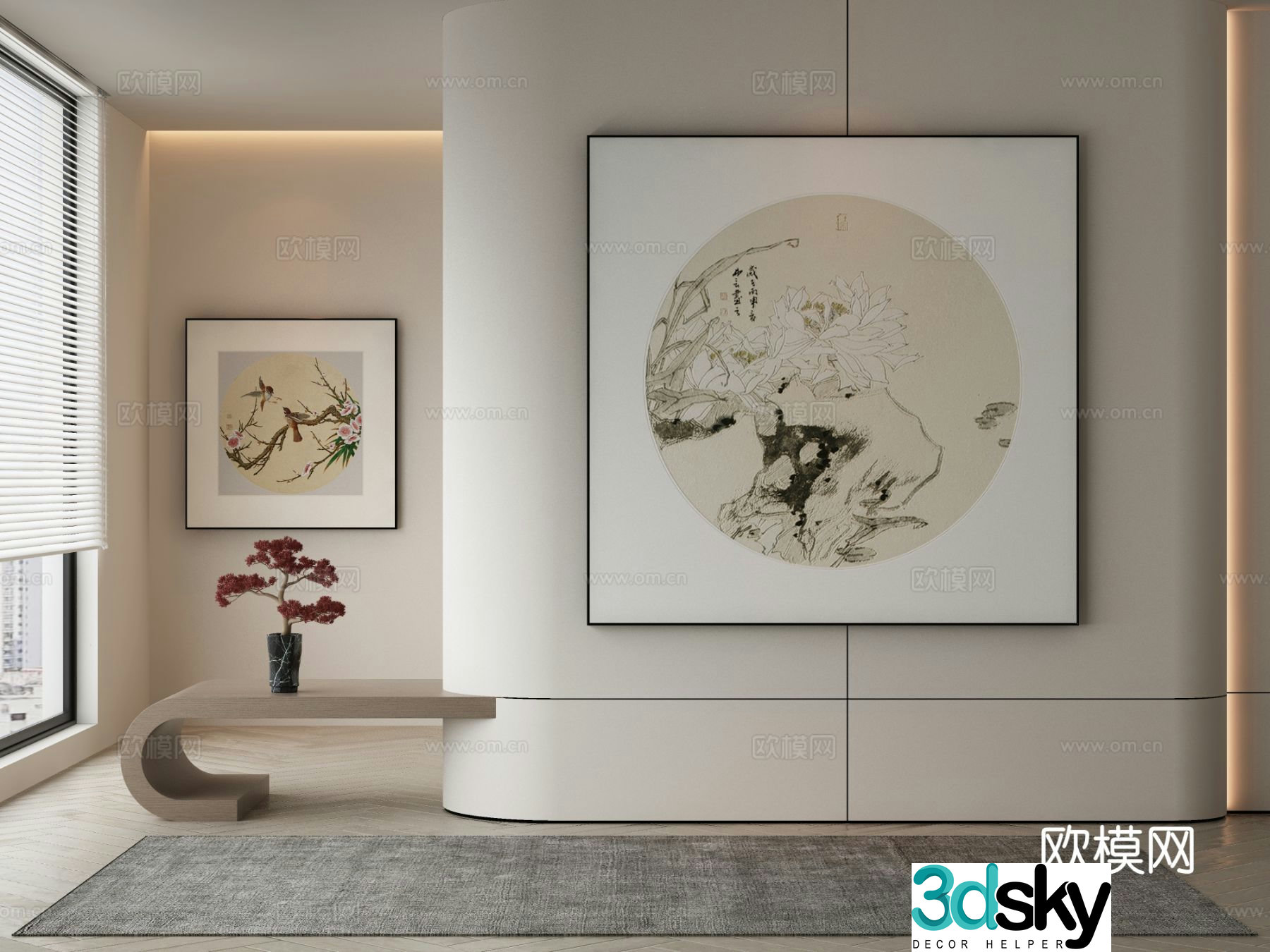 New Chinese style flower painting decorative painting 3d model