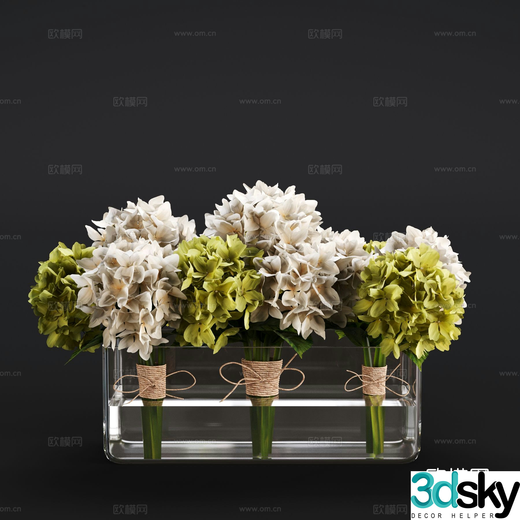Modern hydrangea vase floral 3d model
