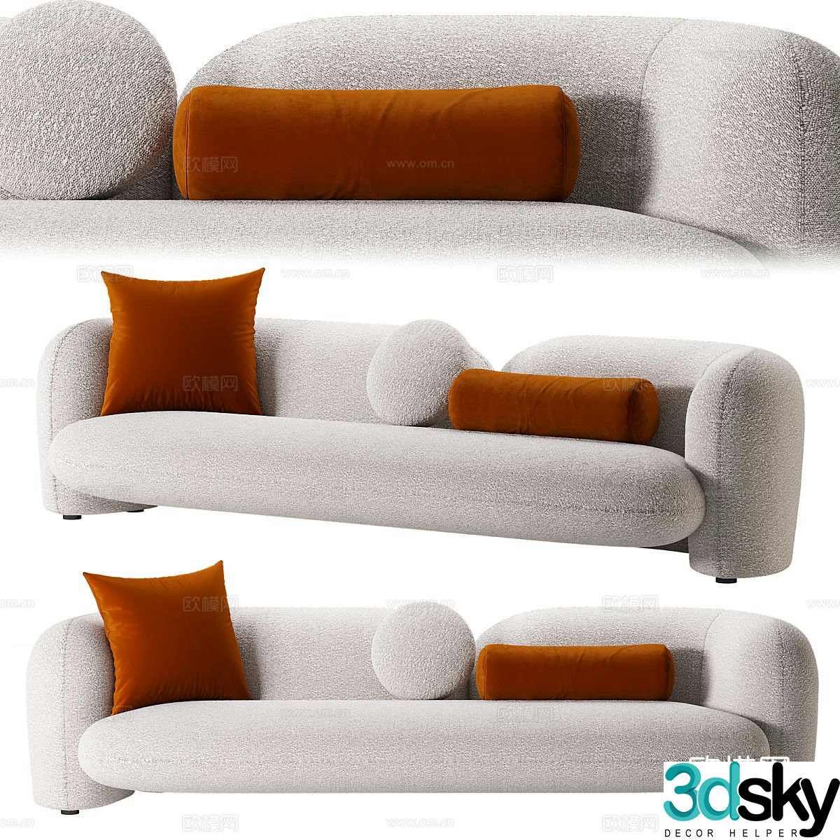 Three seater sofa upholstered sofa 3d model