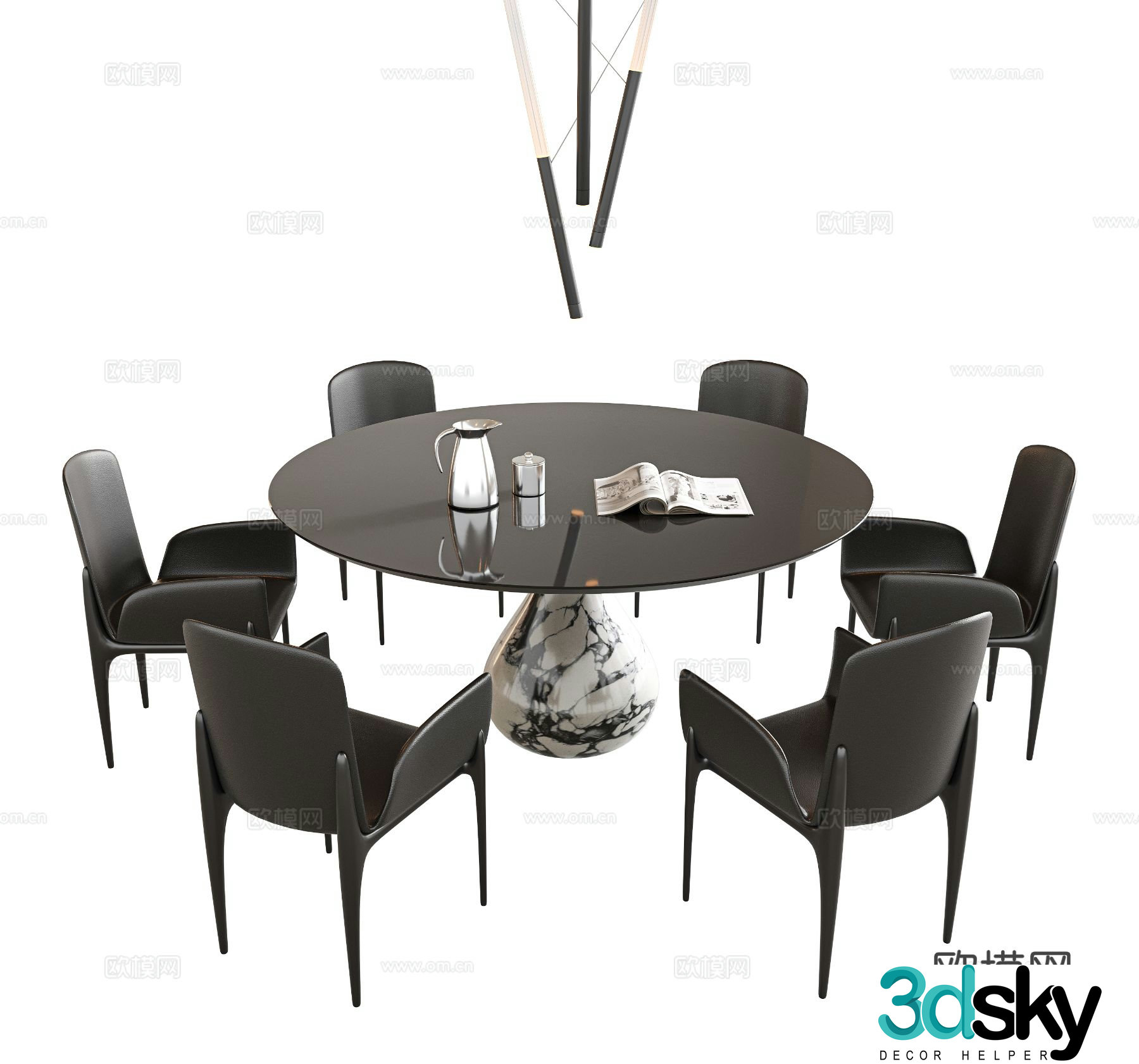 Modern dining table and chairs round dining table 3d model