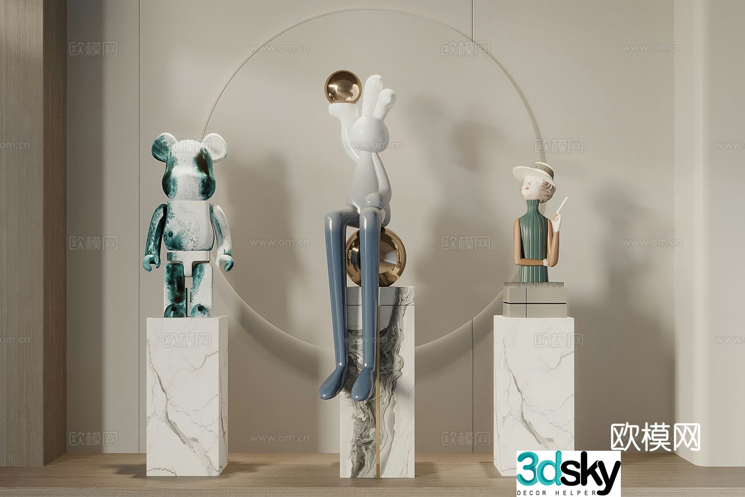 Violent Bear Trendy Toy Sculpture Doll Cartoon Ornament 3D Model