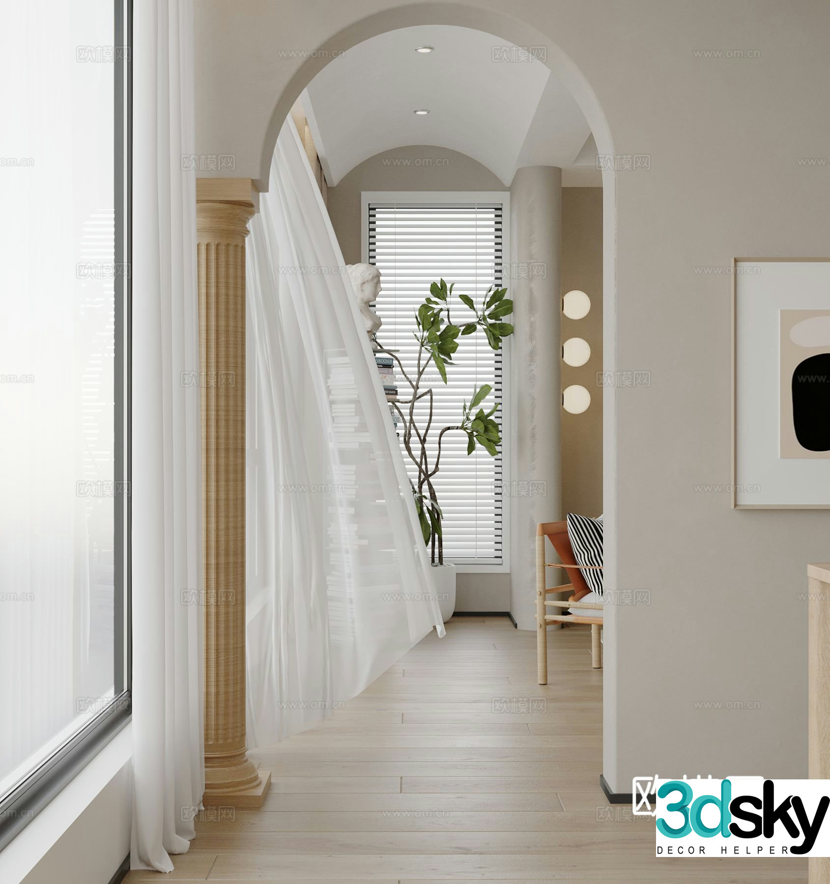 Cream wind corridor aisle 3d model