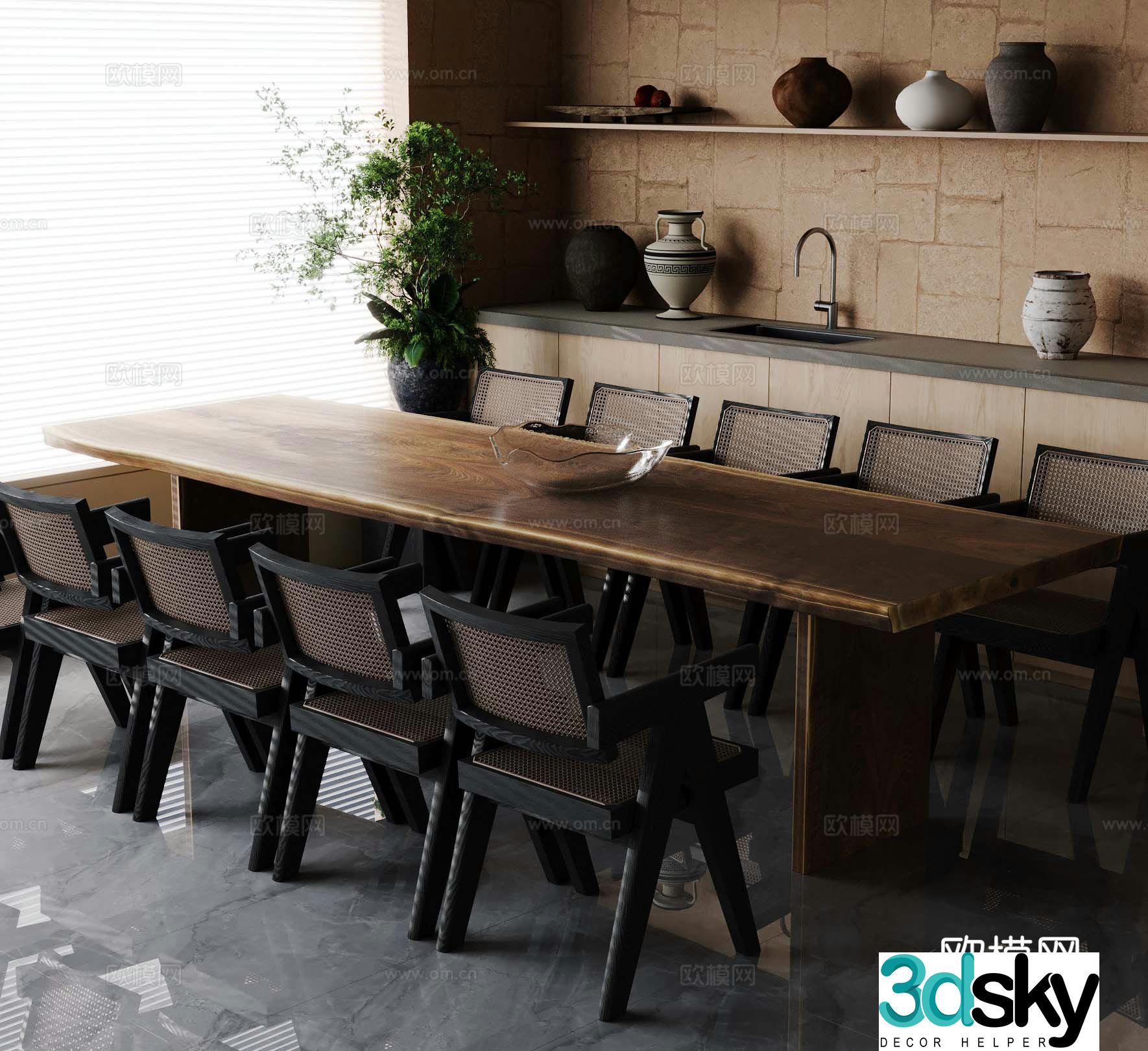Medieval style dining table and chairs bar dining table 3D model