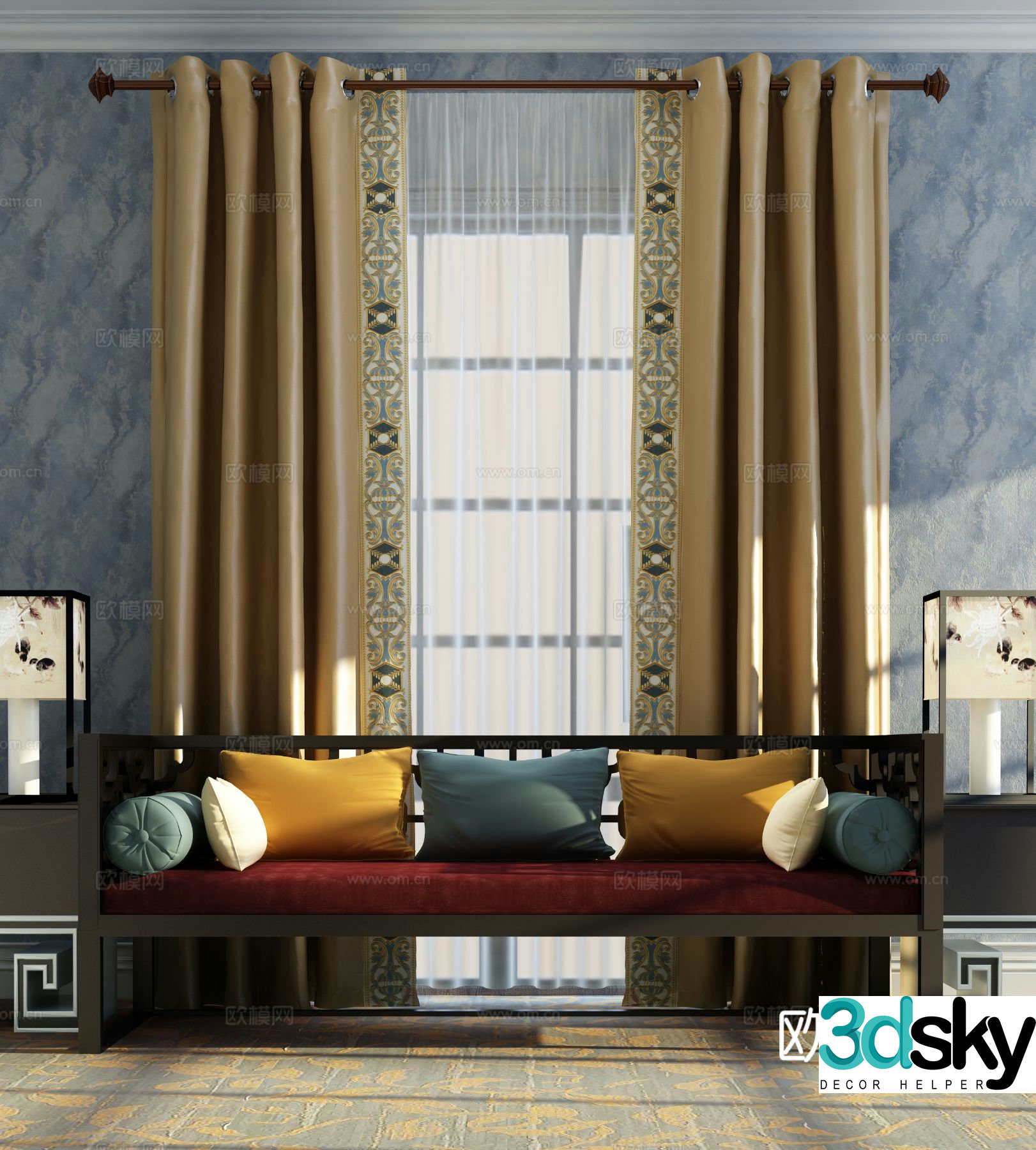 New Chinese style multi-person sofa 3d model