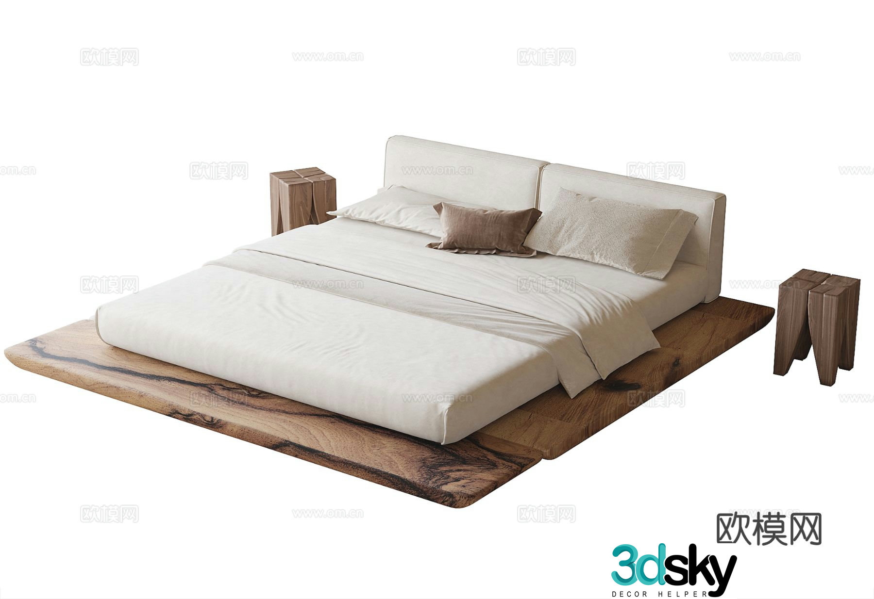 Wabi-sabi double bed suspended bed 3d model