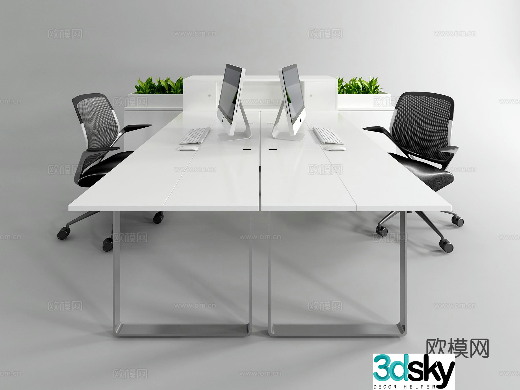 Modern desk work station 3d model