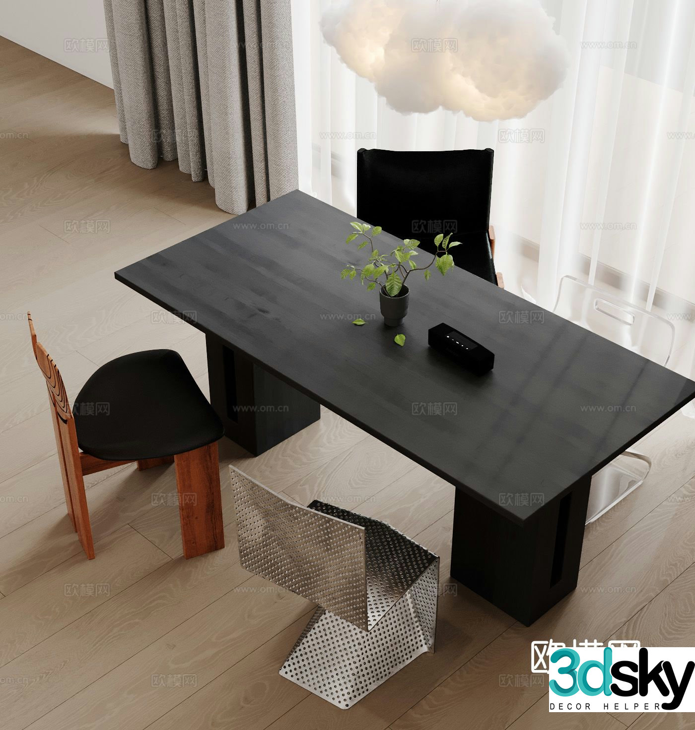 Modern dining table and chairs 3d model