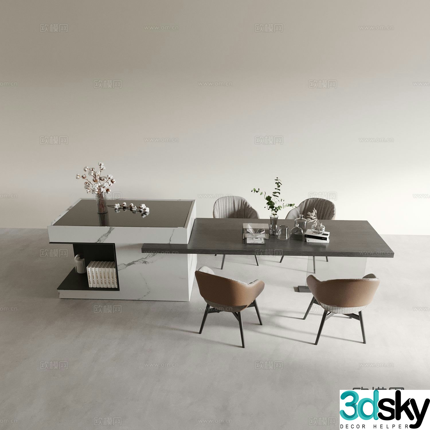 Island table island dining table and chairs 3d model