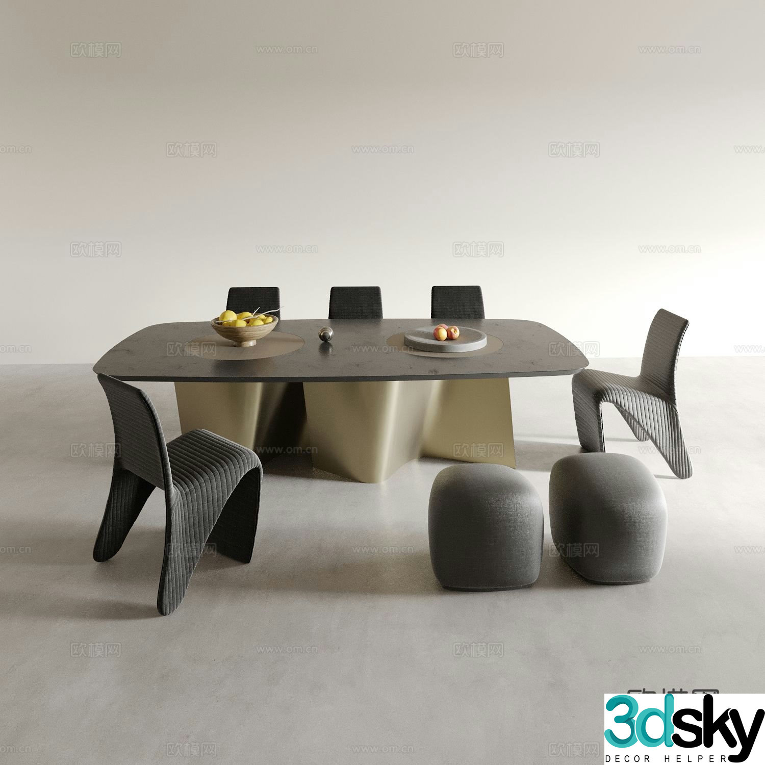 Modern dining table and chairs 3d model