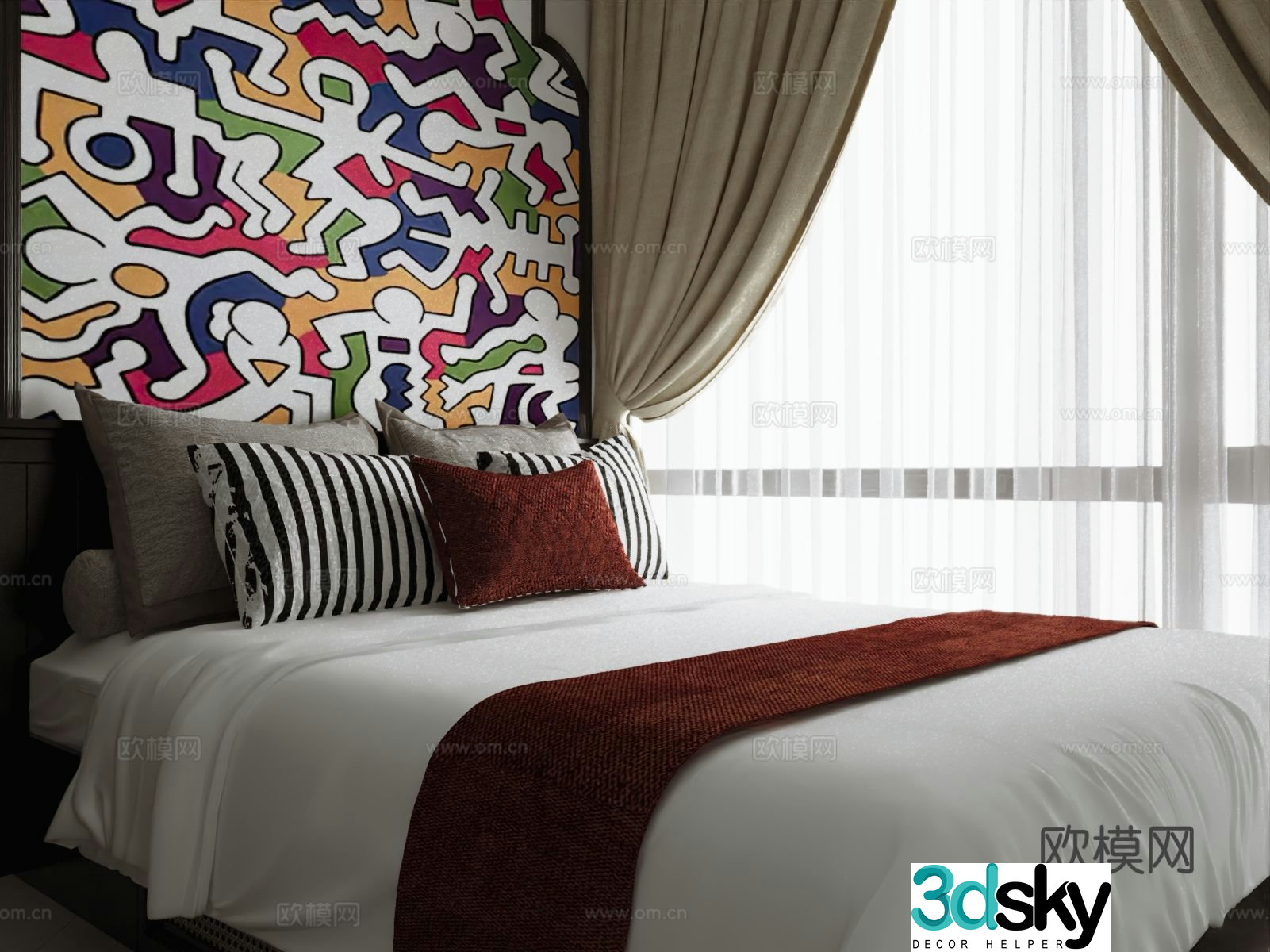 Modern double bed 3d model