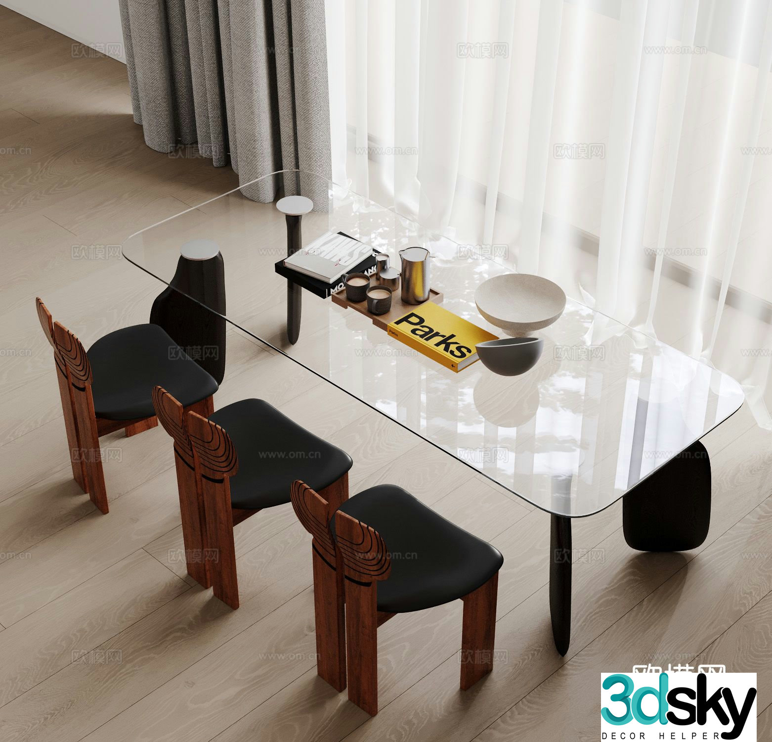 Bar dining table and chairs glass dining table 3d model