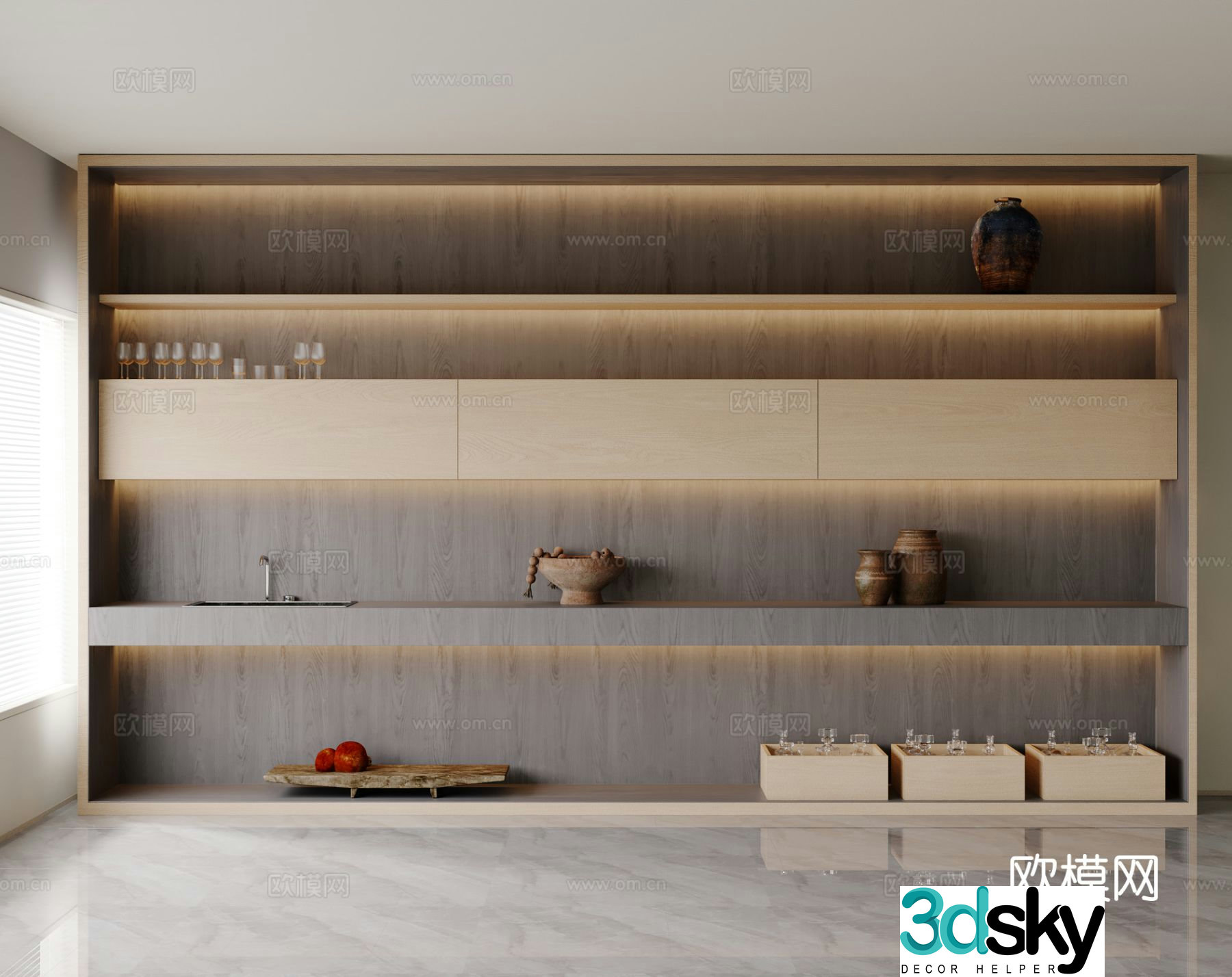 Wabi-sabi decorative cabinet shelf 3d model