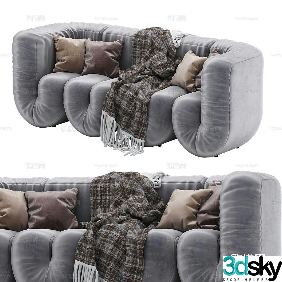 Double sofa leather sofa 3d model