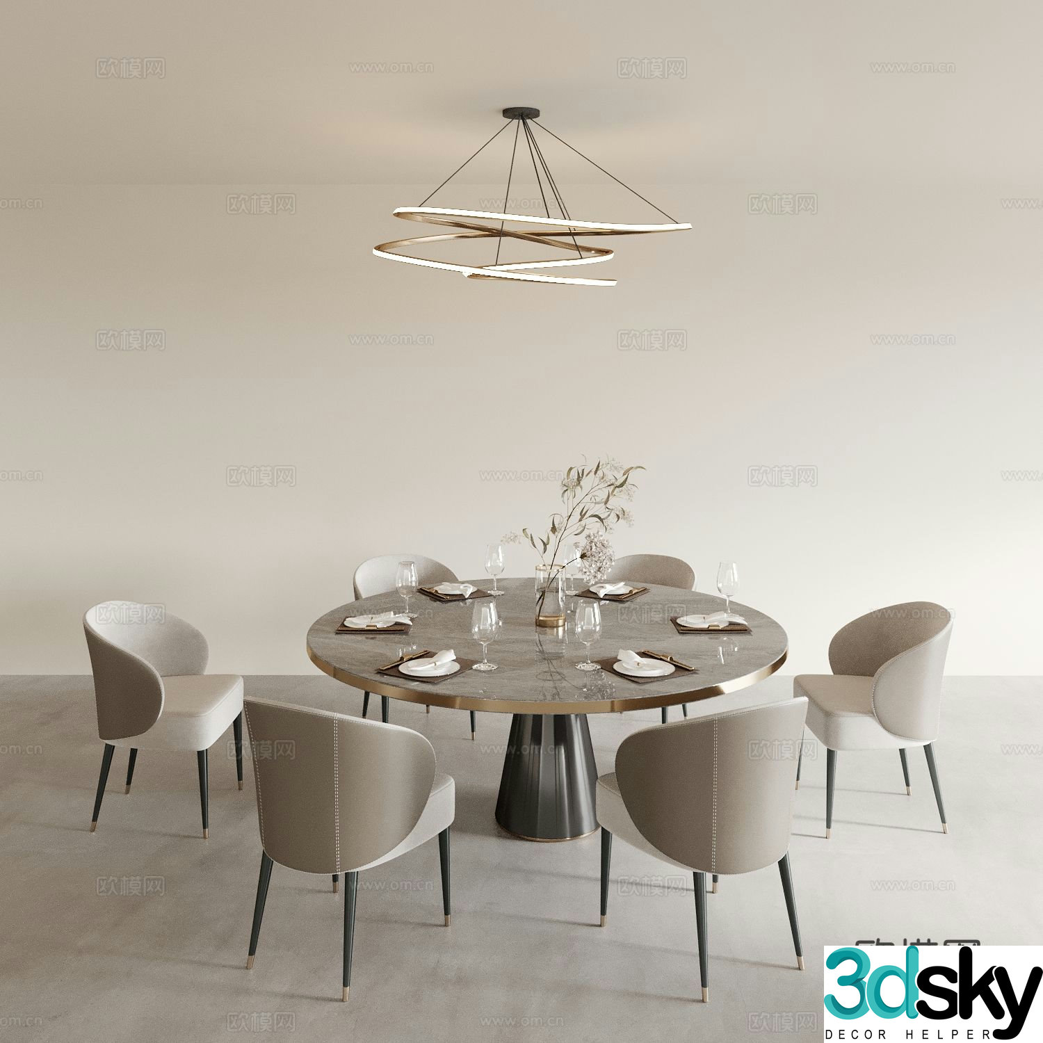 Light luxury dining table and chairs Marble dining table 3D model