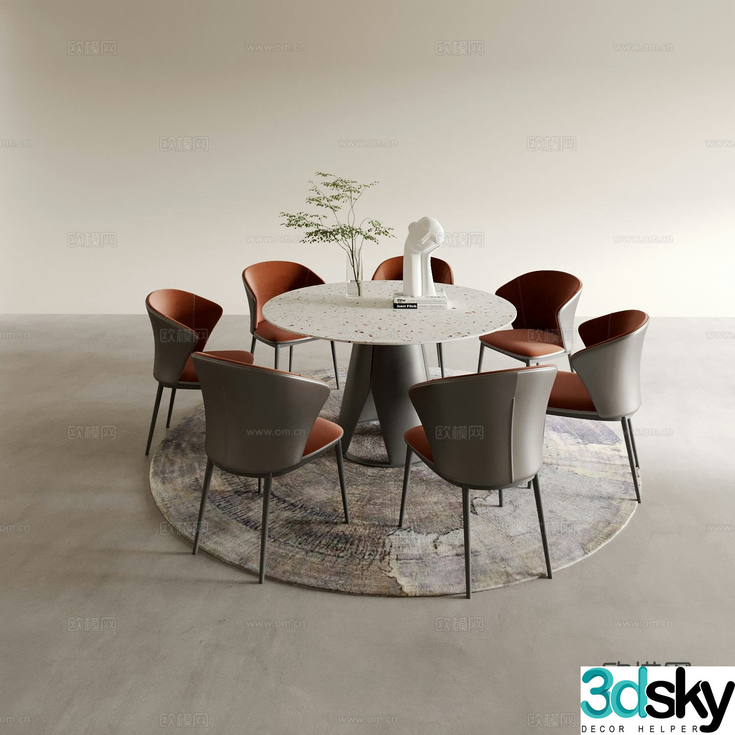 Round dining table and chairs 3d model