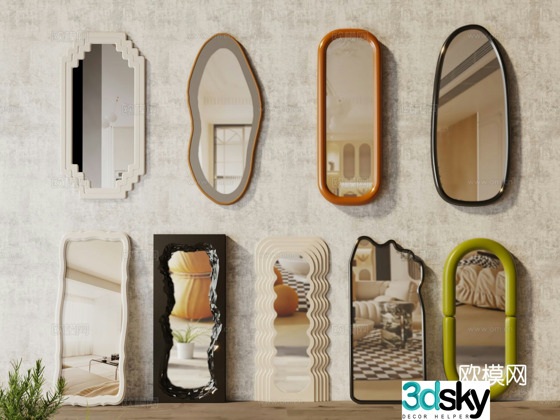 Mirror full-length mirror decorative mirror floor mirror full-length mirror 3d model