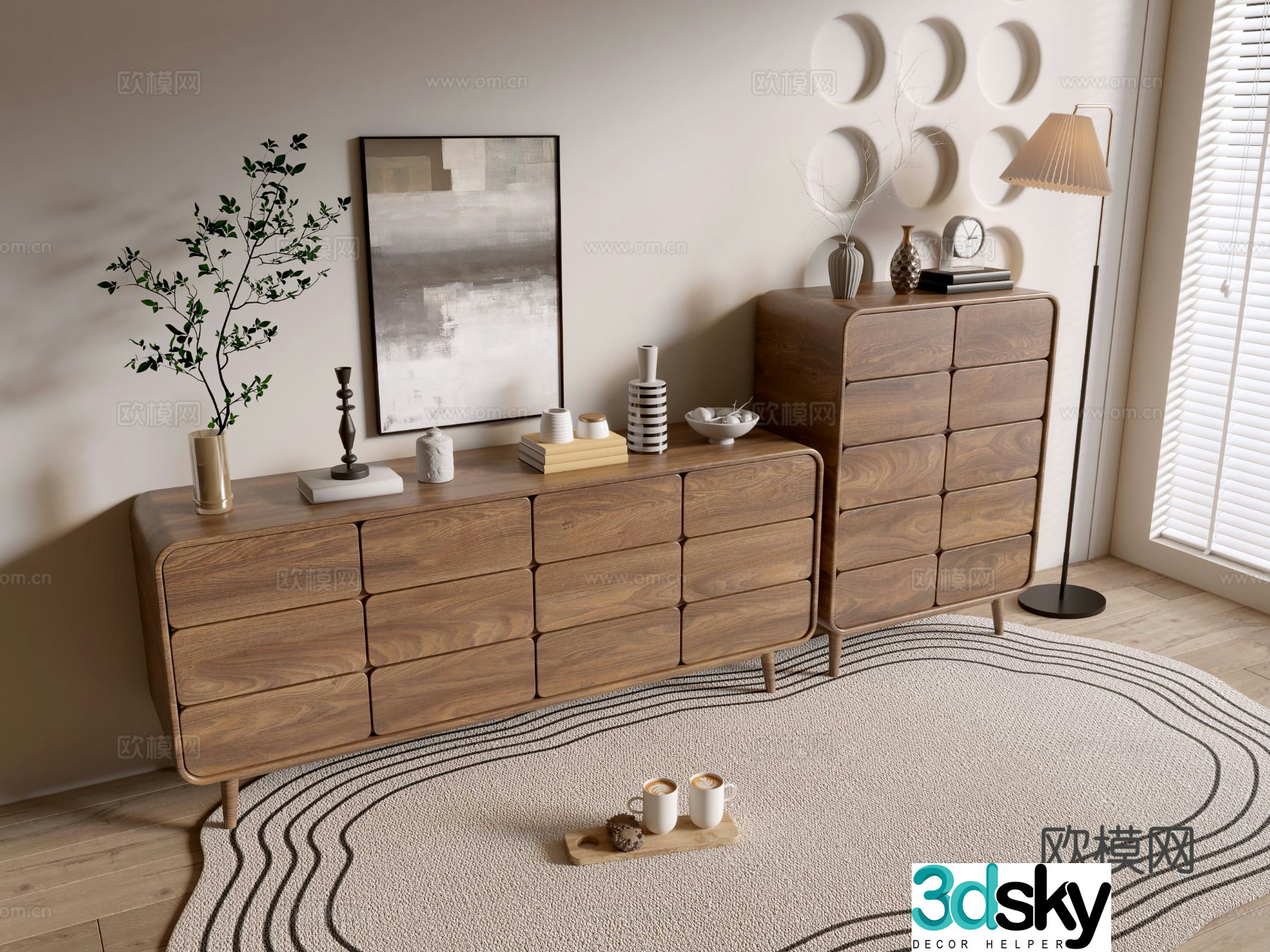 Log air chest side cabinet 3D model