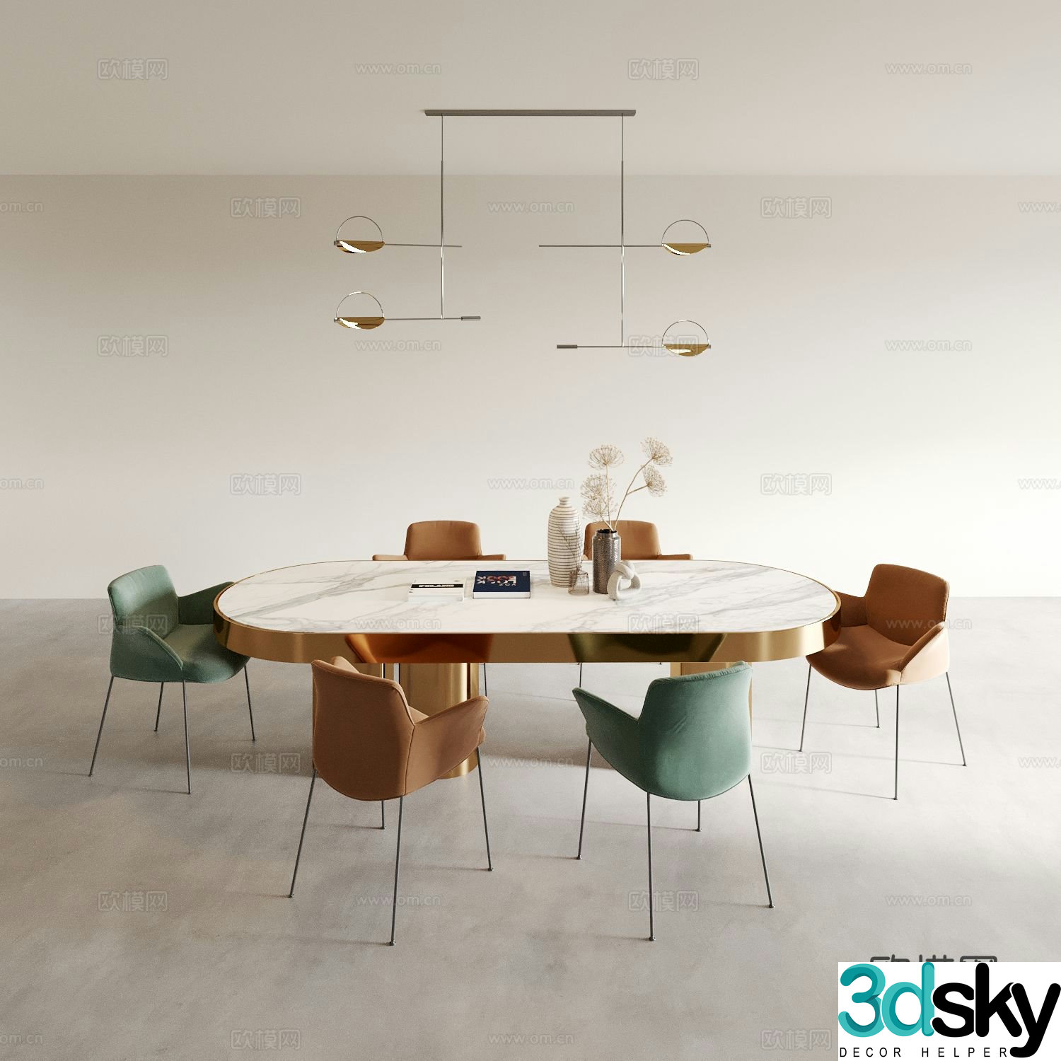 Light luxury dining table and chairs 3D model