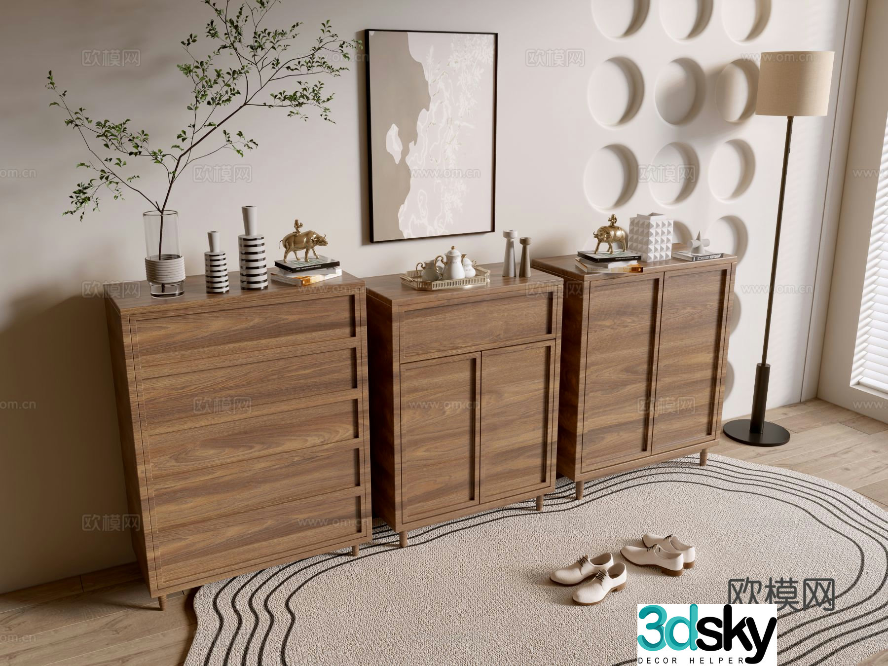 Wabi-sabi entrance cabinet 3d model