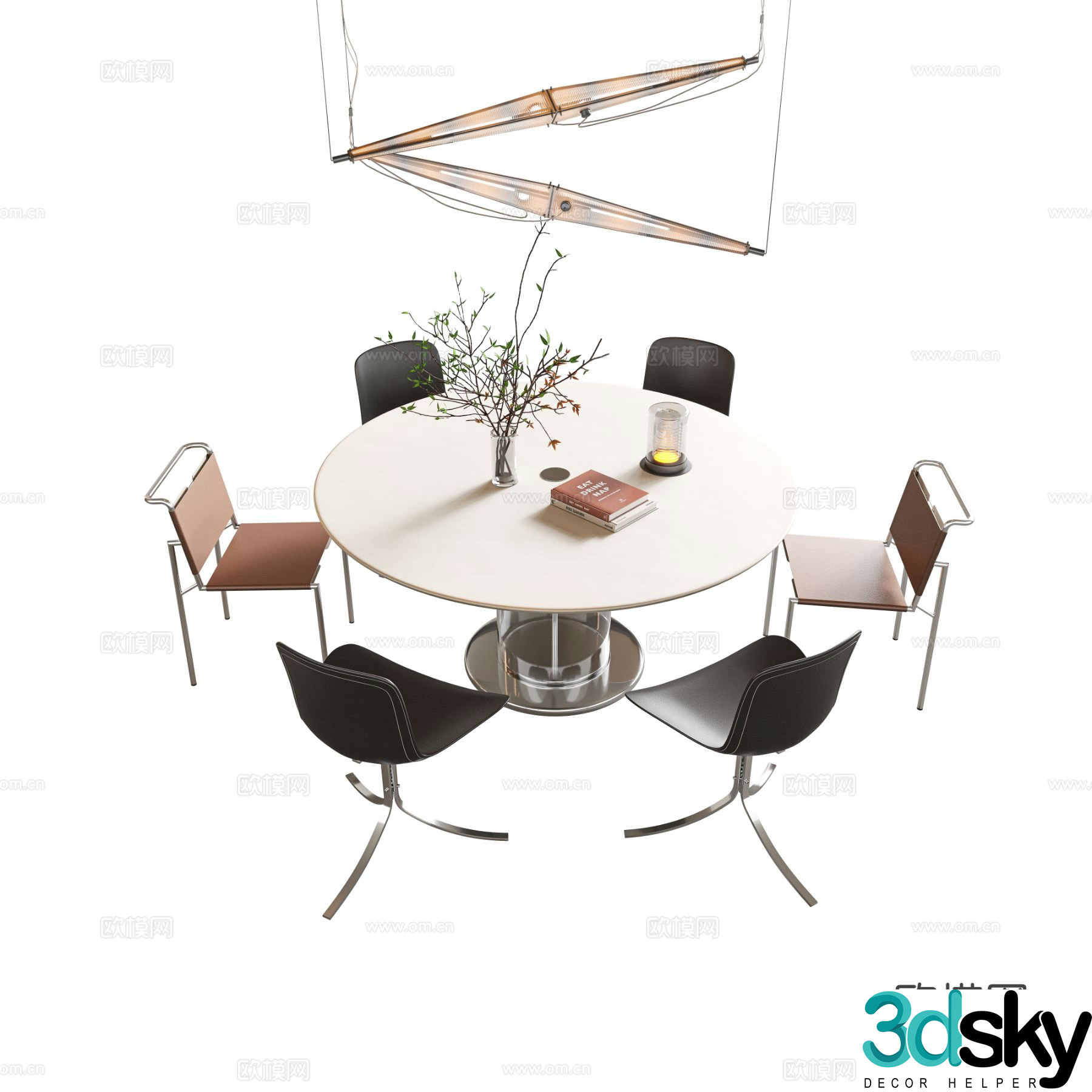 Modern dining table and chairs round dining table 3d model