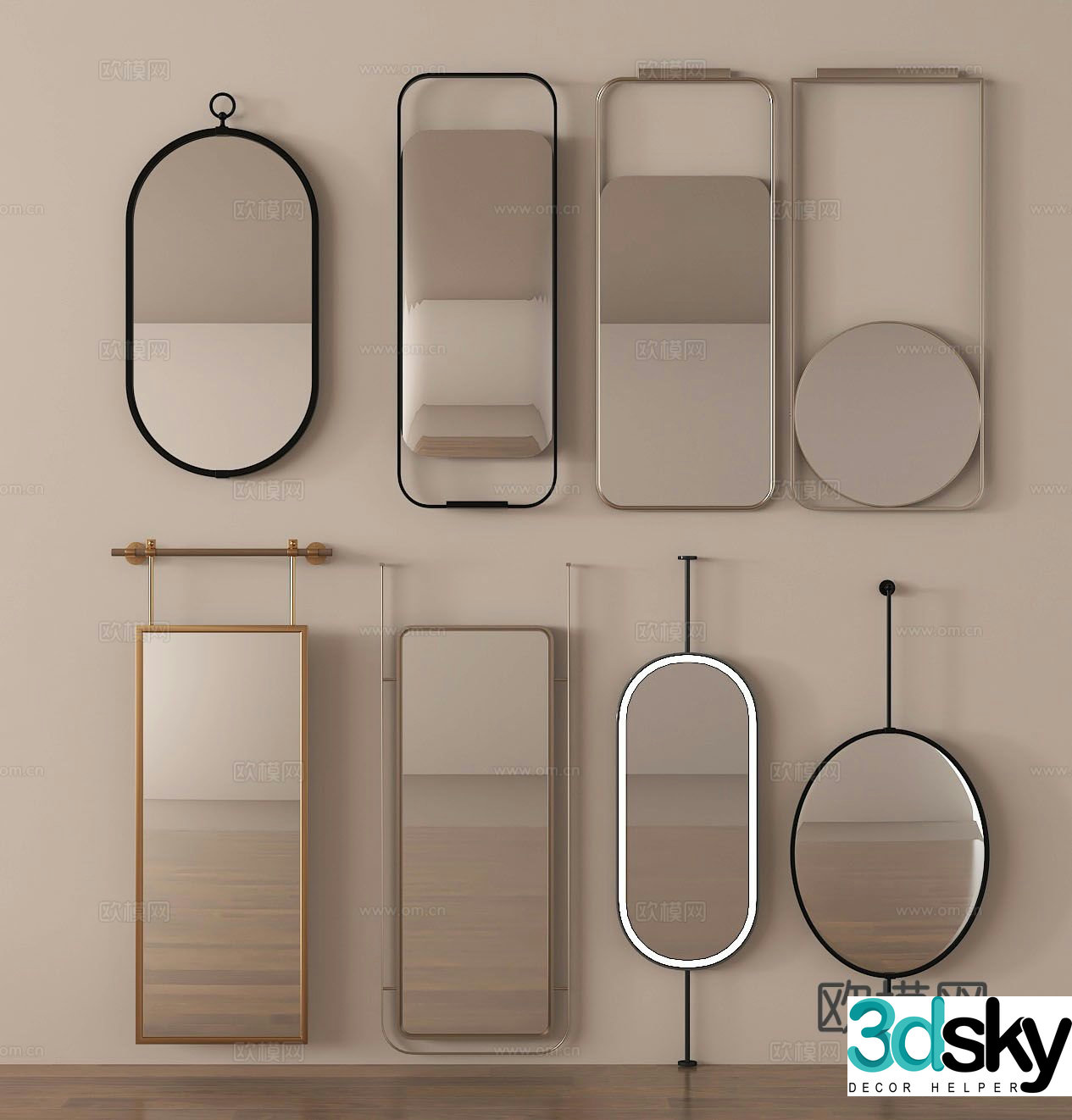 Modern mirror bathroom mirror cosmetic mirror bathroom mirror full body mirror 3d model