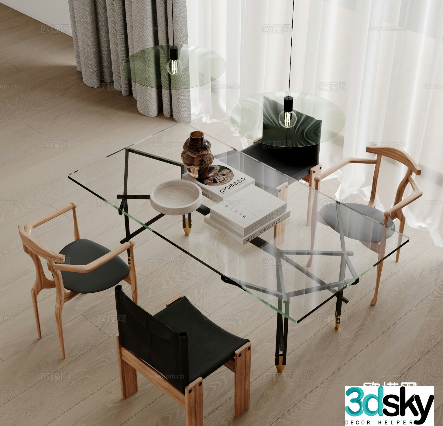 Bar dining table and chairs glass dining table 3d model