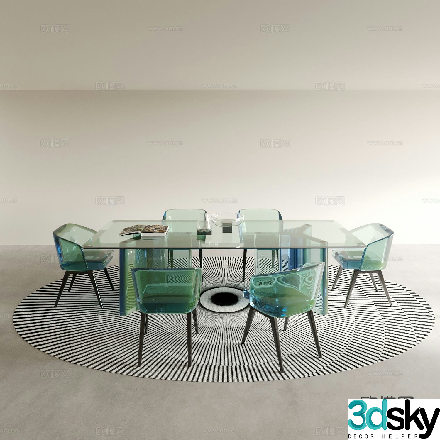 Acrylic dining table and chairs 3d model