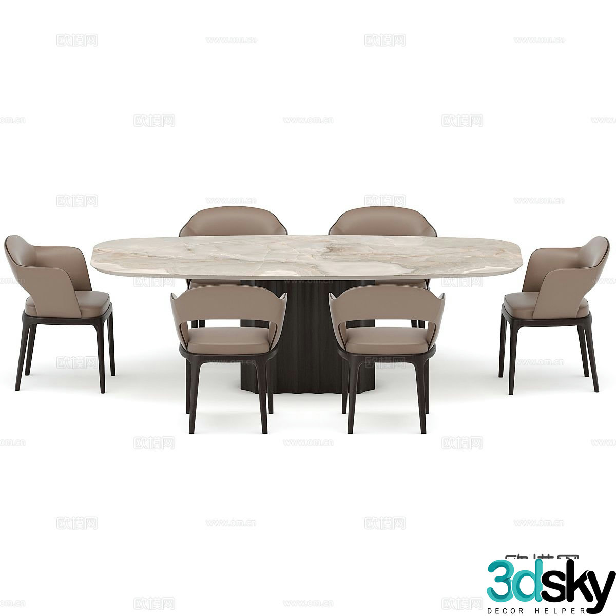 Nordic dining table and chairs marble dining table 3d model