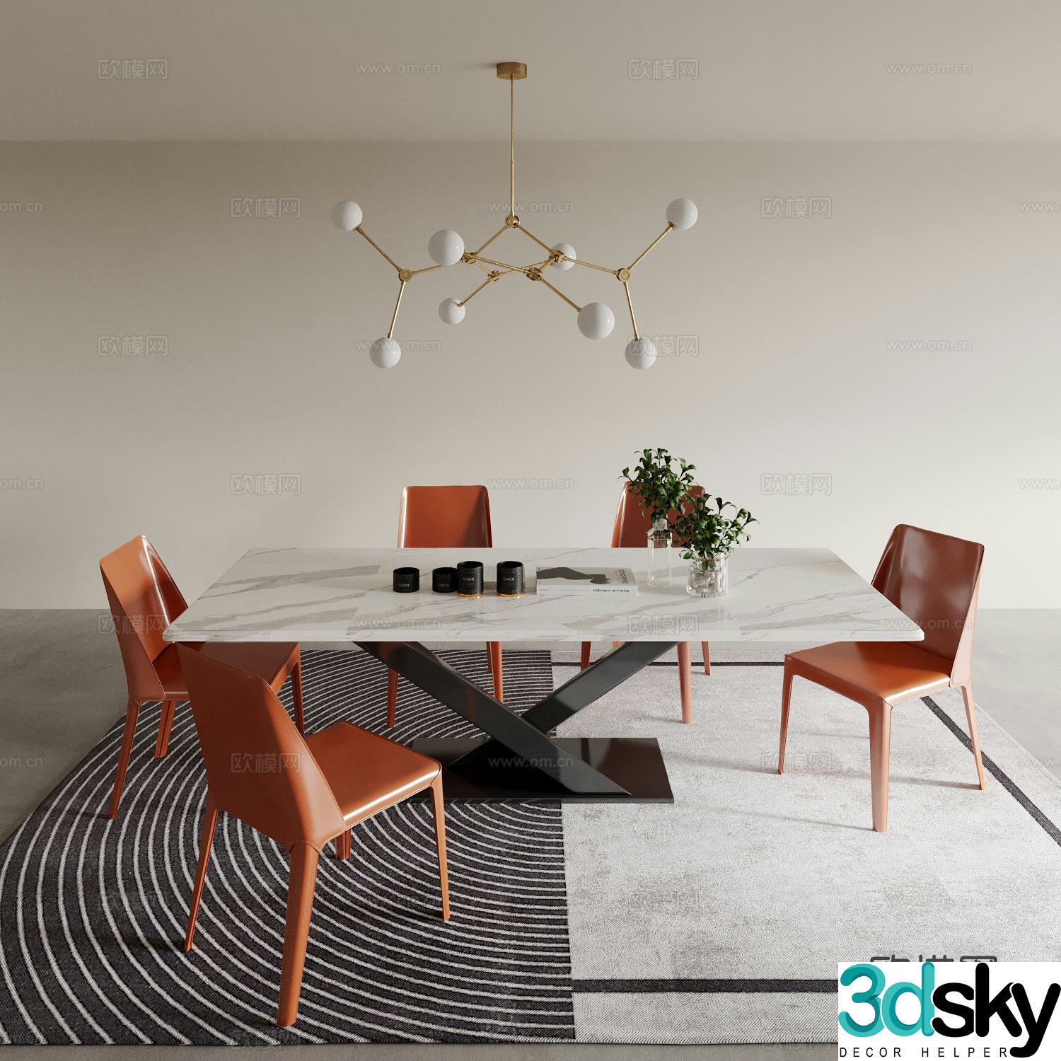 Light luxury dining table and chairs Marble dining table 3D model