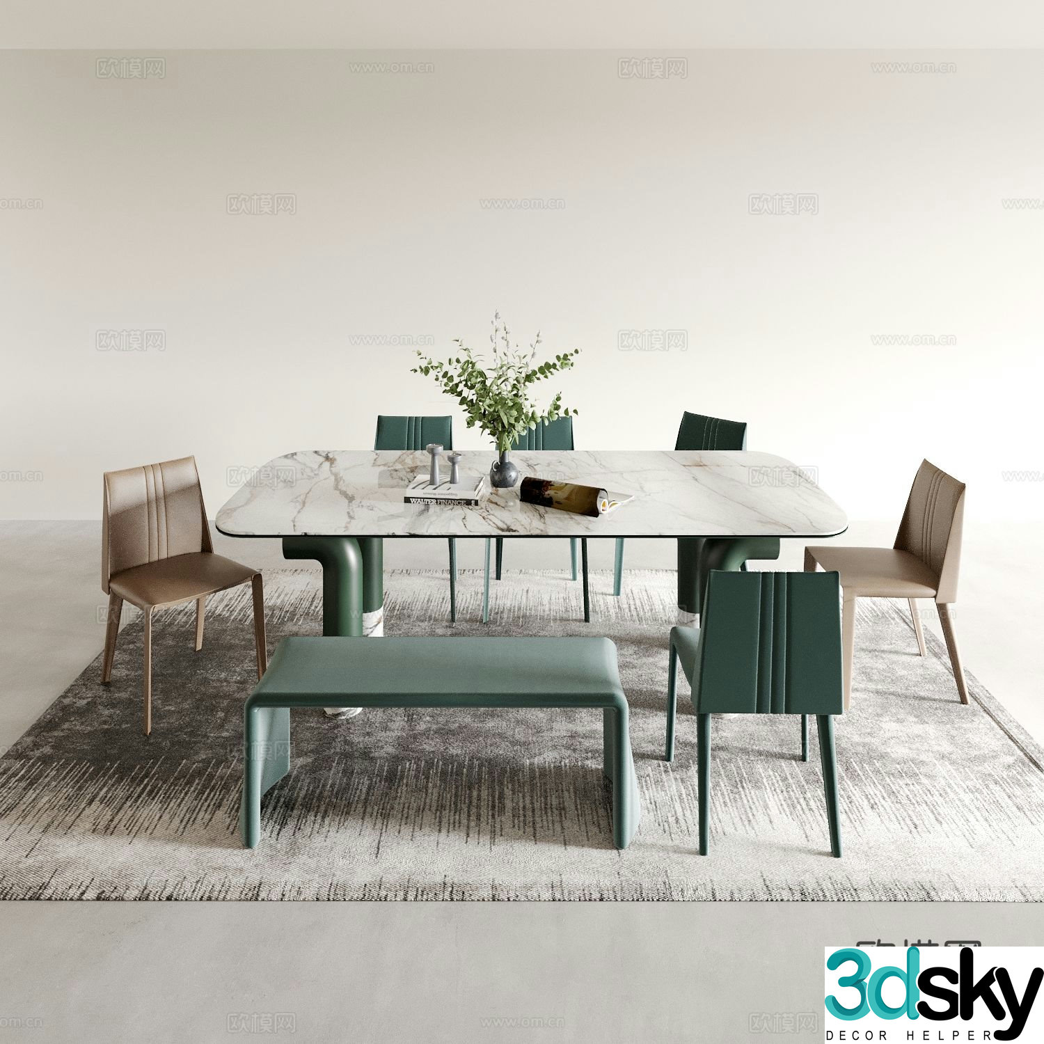Modern dining table and chairs marble dining table 3d model
