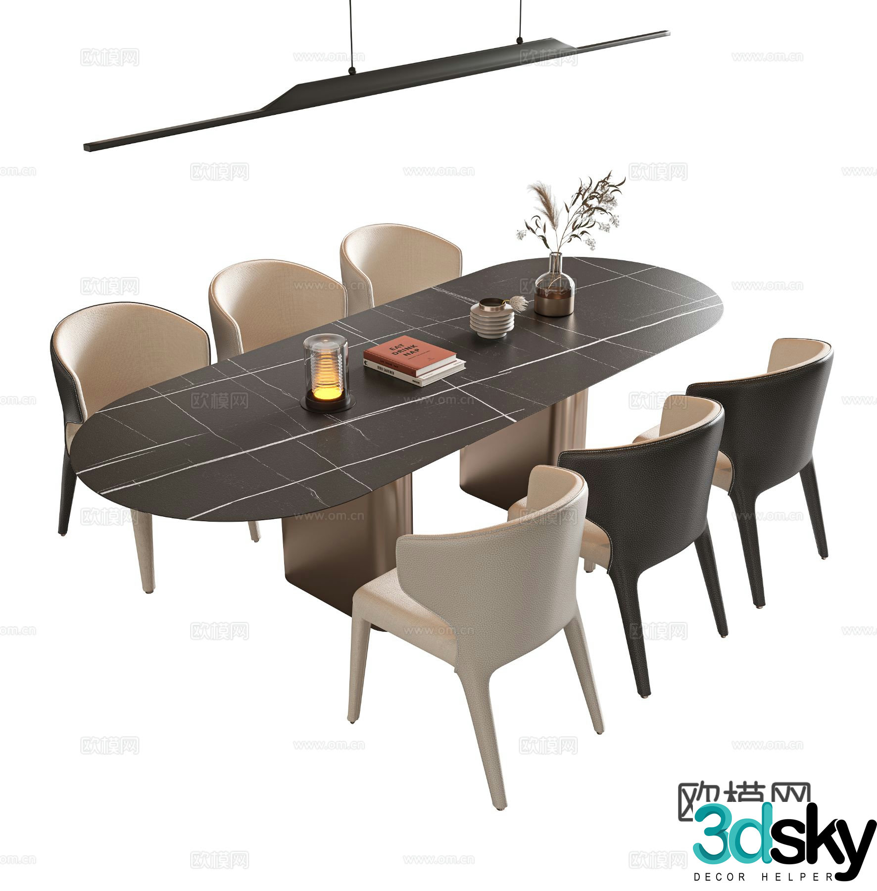 Slate dining table and chairs 3d model