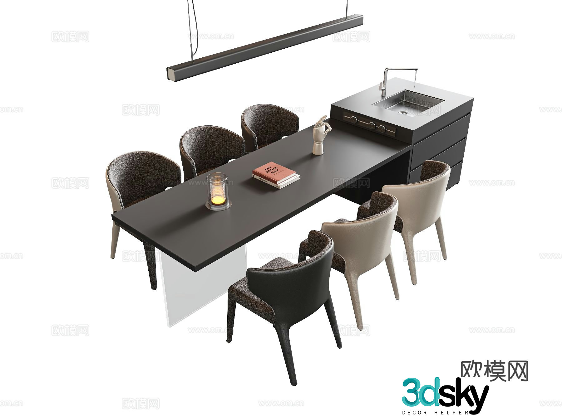 Island dining table and chairs 3d model