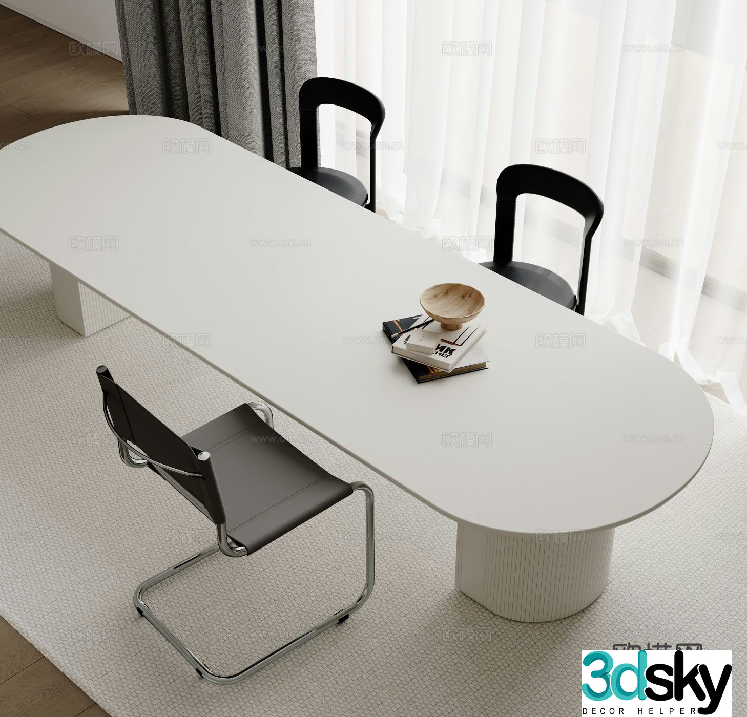 Modern dining table and chairs 3d model